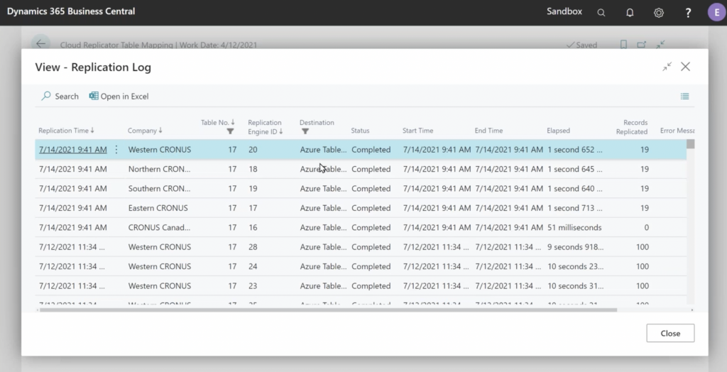 Replication Log in Dynamics 365 Business Central