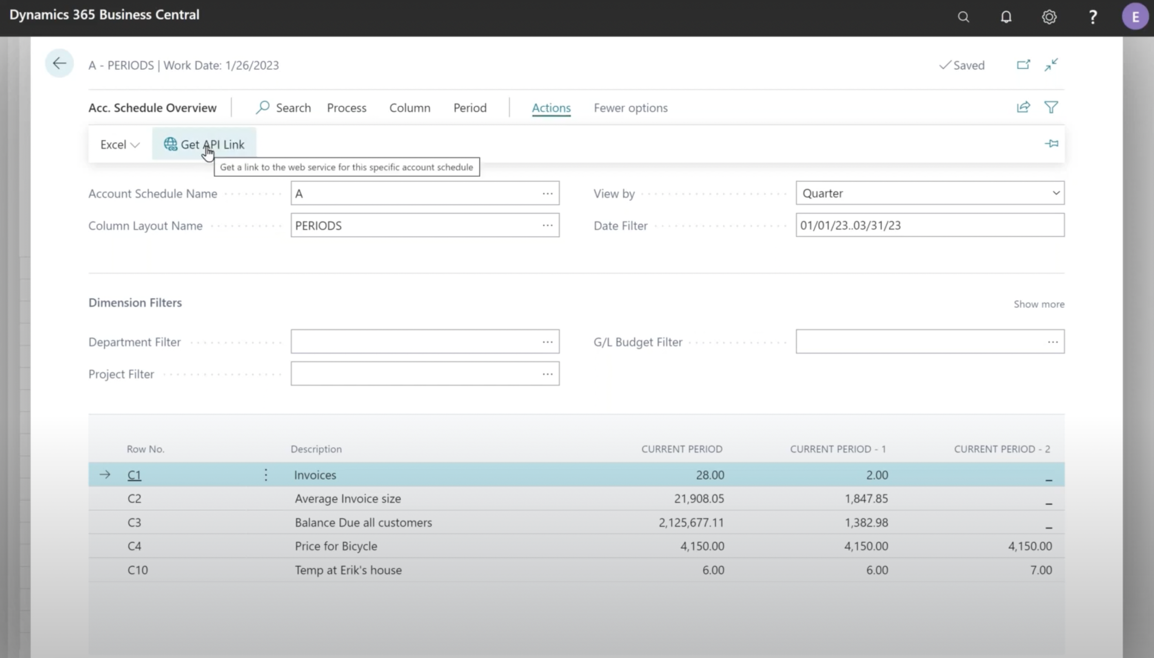generate api link in advanced account schedules app
