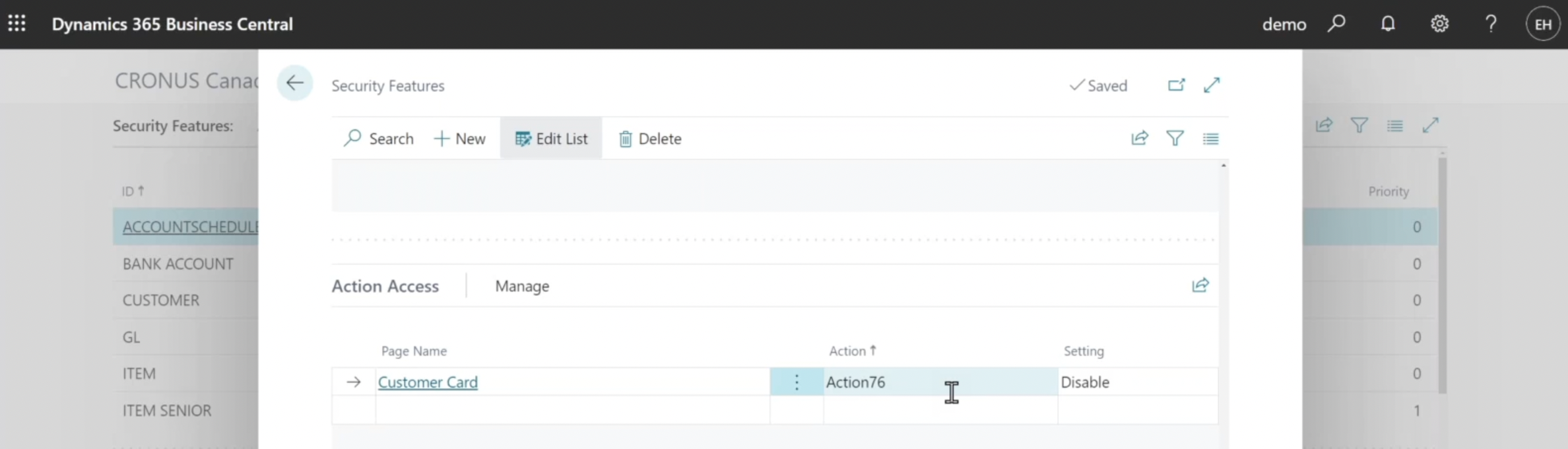 action access in Dynamics 365 Business Central