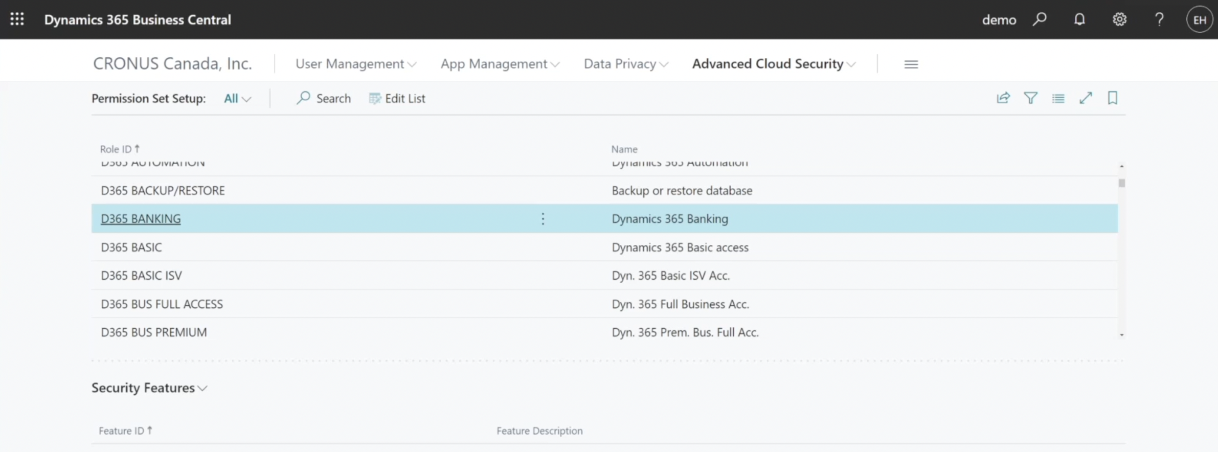 assigning security feature to an existing permission set in Dynamics 365 Business Central