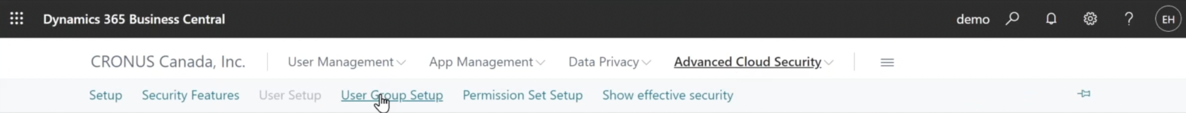 assigning security feature to user group in Dynamics 365 Business Central